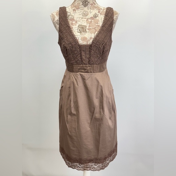 MOULINETTE SOUERS for ANTHROPOLOGIE Brown Pleated Sheath Midi Dress size 6 - Picture 1 of 15